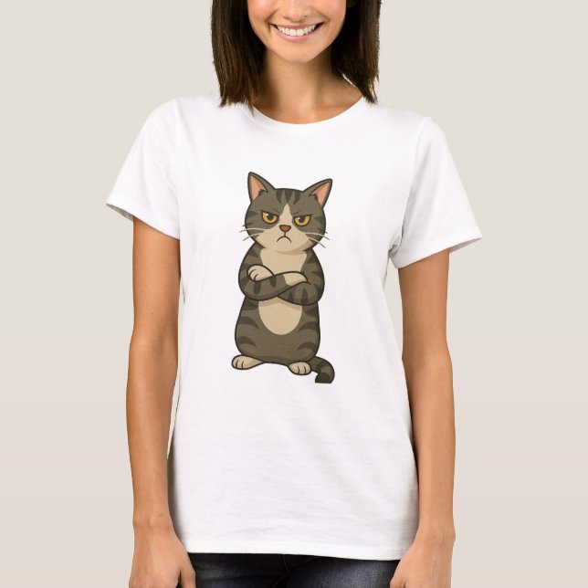 Title: Grumpy Cat Attitude – Funny Cartoon T-Shirt (Framsida)