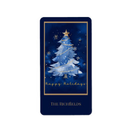 Title: Happy Holidays Elegant Navy Gold Christmas  Adressetikett