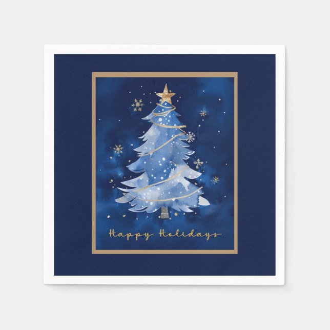 Title: Happy Holidays Elegant Navy Gold Christmas  Pappersservett (Framsidan)