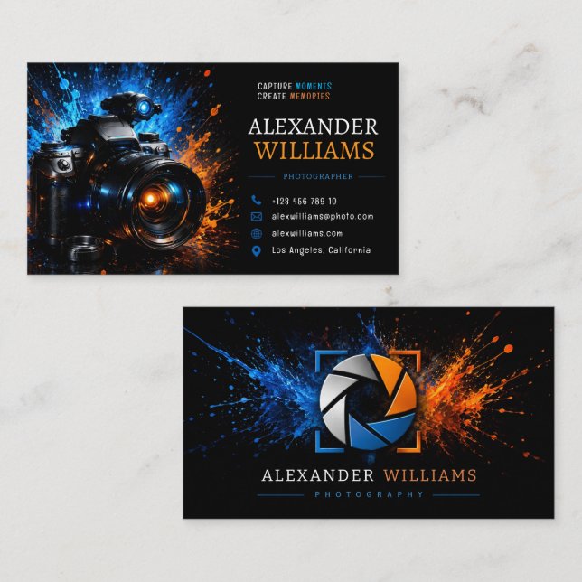 TITLE Modern Photographer Business Card | Editable Visitkort (Fram/baksida)