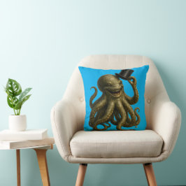 Title octopus in top hat, whimsical nautical art kudde