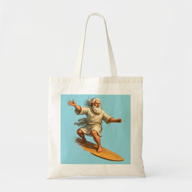 Title surfing Moses biblical art tote bag Tygkasse (Framsidan)