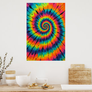 Title: Vibrant Neon Spiral Tie-Dye Art Poster