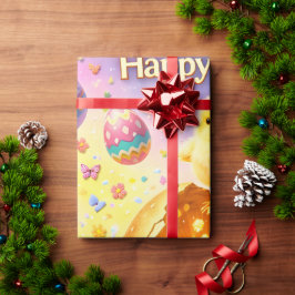 Title whimsical Easter bunny and colourful egg pat Presentpapper