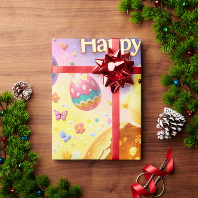 Title whimsical Easter bunny and colourful egg pat Presentpapper (Julgåva)