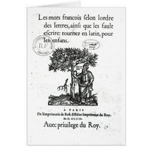 Titlepage av den första Fransk-Latin ordboken Hälsningskort