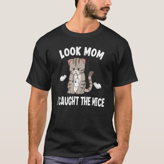 Titta mamma jag fångade mössen  Katt T Shirt (Framsida)