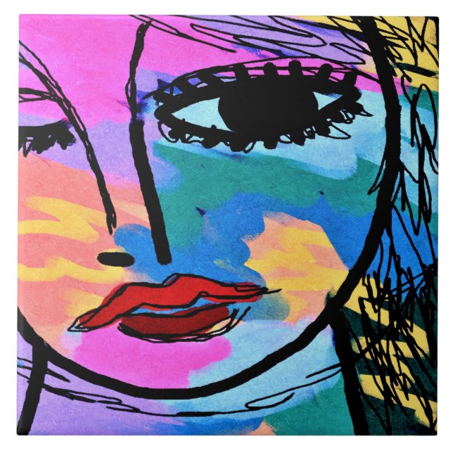 Titta på Abstrakt Digital Porträtt från en kvinna Kakelplatta (Framsidan)