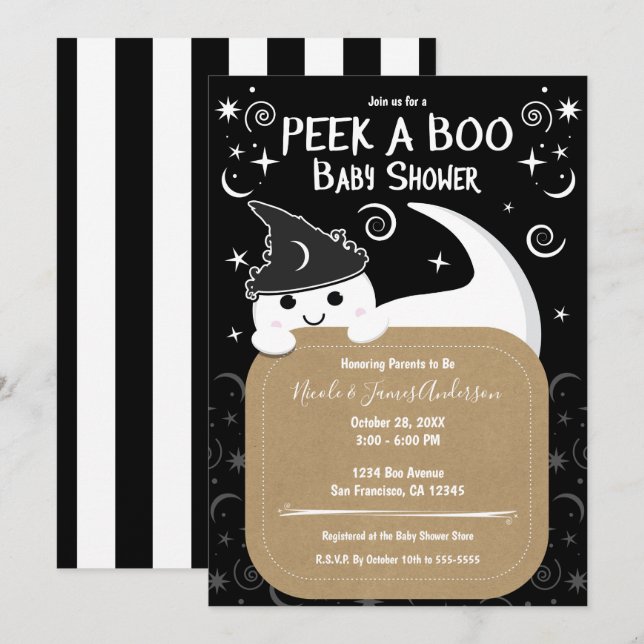 Titta på en BOO Ghost Witch Halloween Baby Shower Inbjudningar (Fram/baksida)