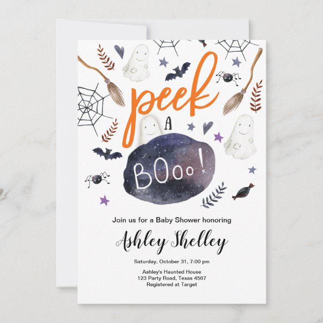 Titta på en Boo Halloween-könsuppehållande babystö Inbjudningar (Framsida)