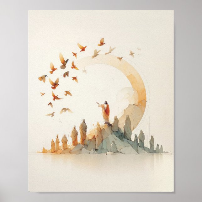 Titta på fågeln - Väderfärgen Jesus julbib Poster (Framsidan)