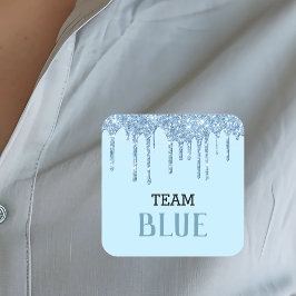 Titta på gender Reveal Predictions Blue Boy Glitte Fyrkantigt Klistermärke