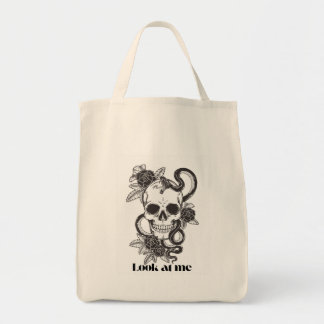 Titta på mig gotisk dödskalle blommig toteväska tygkasse
