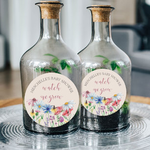 Titta på mig Grow Land Wildblomme Baby Shower Runt Klistermärke