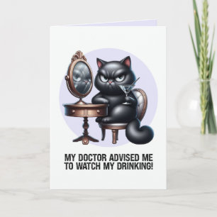 Titta på min roliga svarta katt som dricker kort