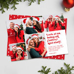Titta på oss 5 Photo Collage jul Julkort<br><div class="desc">Den här roliga fem fotokollage-helgdag har stil-typografi med texten "Titta på oss, vara festive och saker" i rött över en vit bakgrund. Gör jultomten, renhållare, fula svettare eller andra uppenbara julattityder och tillbehör. Fäst sedan några foton. Ladda upp dina favoriter, och, voila - du har har dig själv ett helgdag-kort...</div>