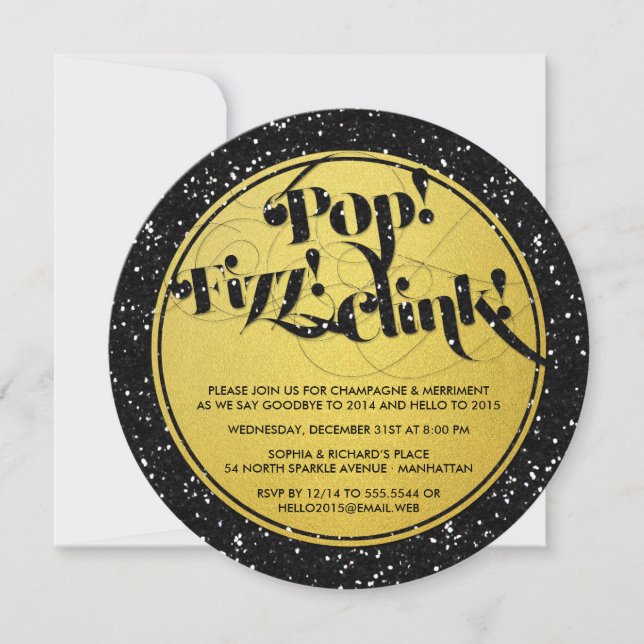 Titta på Pop i glitter! Fizz! Kläder! Nyårsafton Inbjudningar (Framsida)