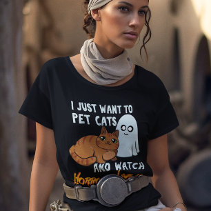 Titta på skräckfilmer och pet Cats Halloween Gag T Shirt