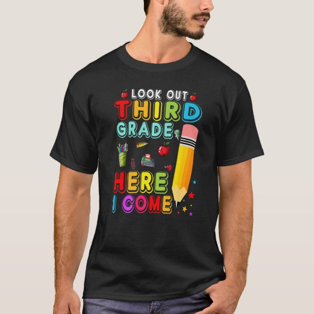 Titta på tredje Klass Cute Pencil Lärare Student T Shirt (Framsida)