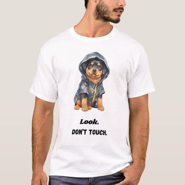 Titta. Rör inte. Rolig hund T Shirt (Framsida)