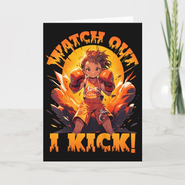 Titta ut - Jag sparkar! Thai Boxing Muay Thai Kick Kort (Framsida)