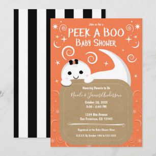Titta Ut Spöke Orange Halloween Bebis Bada Shower Inbjudningar