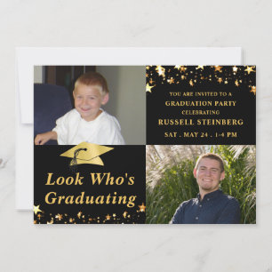TITTA VEM:S GRADULERANDE Svart Guld-stjärnfoto Inbjudningar