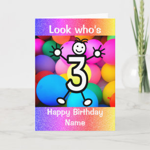 Titta vem som är 3 år gammal Grattis på födelsedag Kort