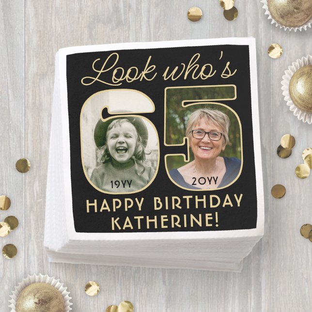 Titta vem som är 65 Svart & Guld Glad 65-årsdag 2  Pappersservett (Skapare uppladdad)