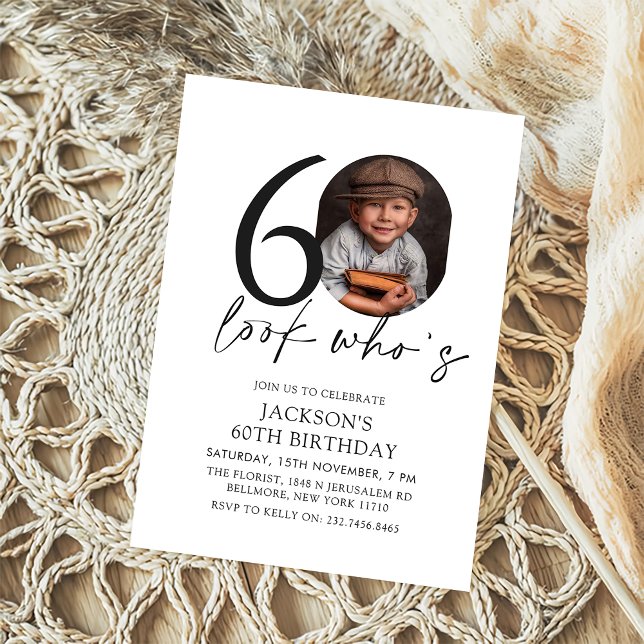 Titta vem som är Modern Simple Photo 60:e födelsed Inbjudningar (Skapare uppladdad)