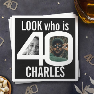 Titta vem som fyller 40 år 2 foton svart party pappersservett