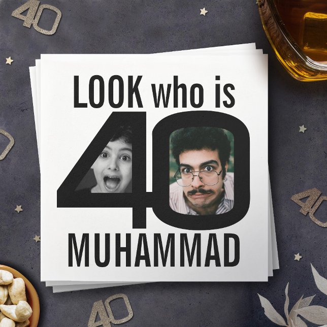 Titta vem som fyller 40 år 2 foton svart party pappersservett (Skapare uppladdad)