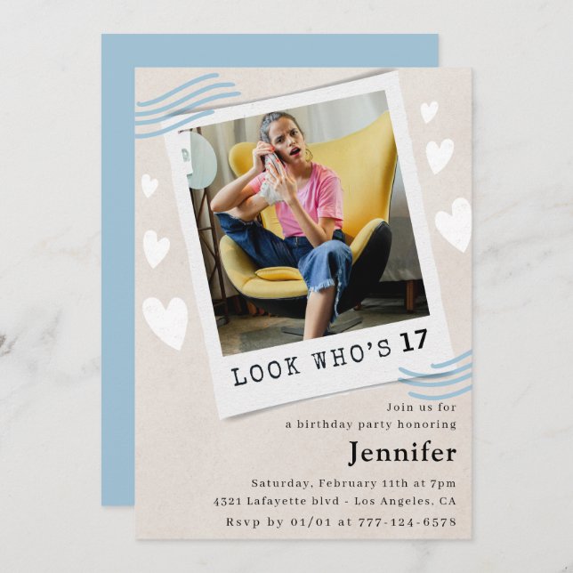 Titta vem som gör 17-årsinbjudningar inbjudningar (Fram/baksida)