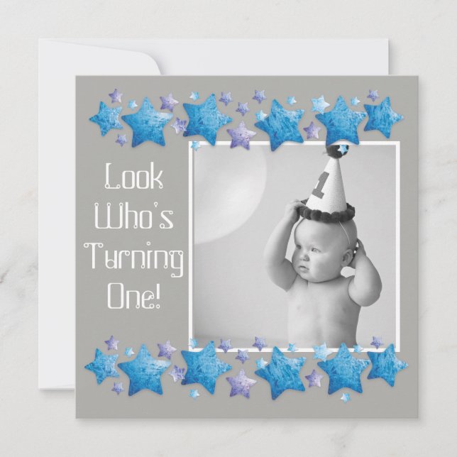 Titta vem som gör en första födelsedagsinbjudan inbjudningar (Framsida)