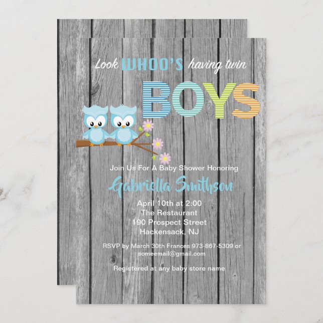 Titta vem som har ett Twin Boys Baby Shower Card Inbjudningar (Fram/baksida)