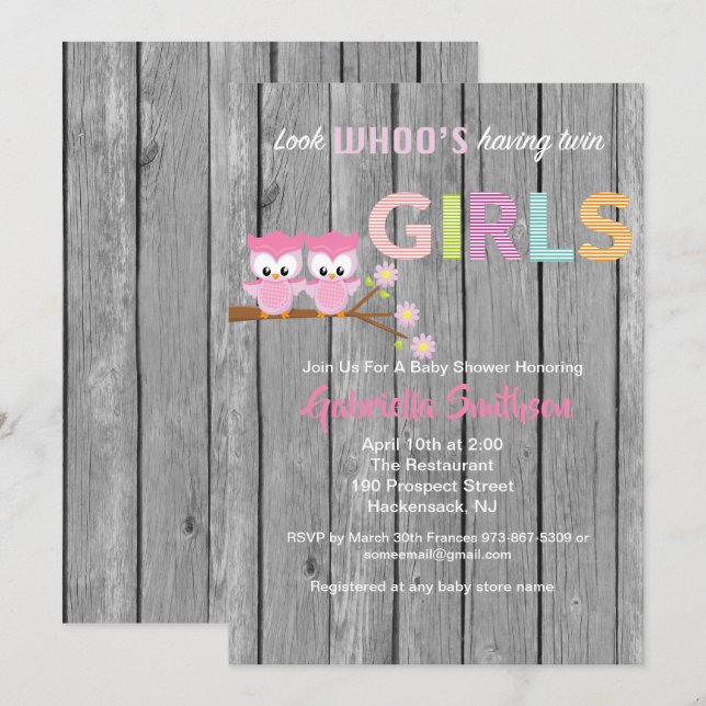 Titta vem som har ett Twin Girls Baby Shower Card Inbjudningar (Fram/baksida)