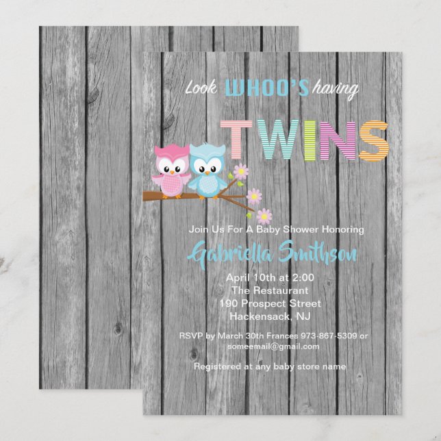 Titta vem som har Twillingar med babyskorten Inbjudningar (Fram/baksida)