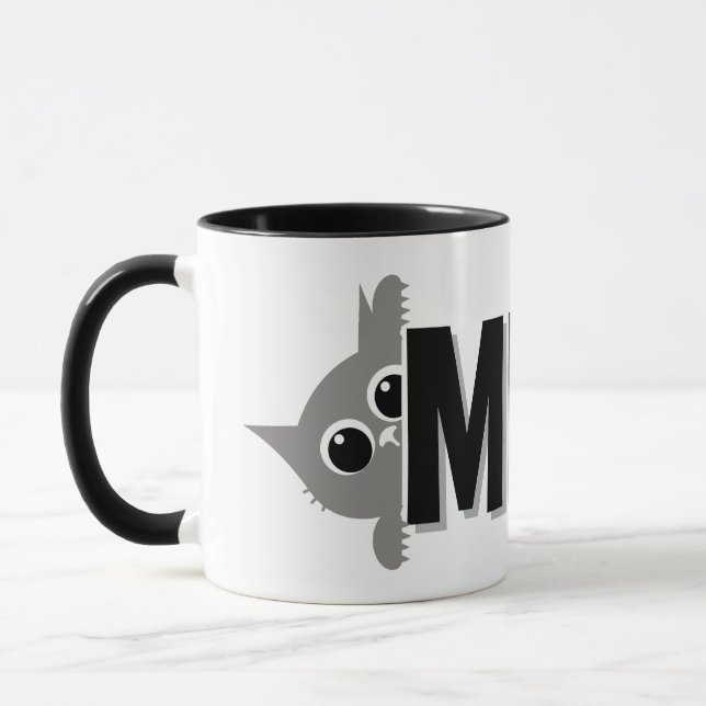 Tittande Grå Katt Mjao Design Kaffe Mugg (Vänster)