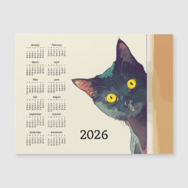 Tittande katt 2026 Kalender Magnetkort