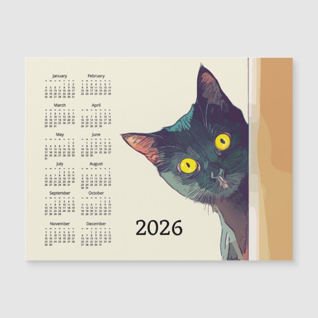 Tittande katt 2026 Kalender Magnetkort (Framsida)