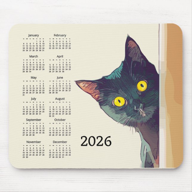 Tittande katt 2026 Kalender Musmattor (Framsidan)