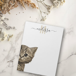 Tittande Katt Vattenfärg Monogram Namn Anteckningsblock