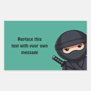 Tittande ninja på grön rektangulärt klistermärke