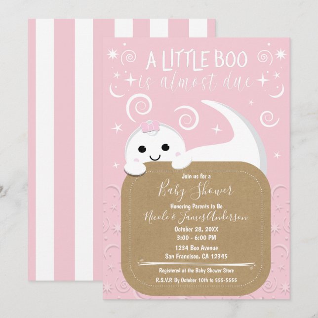 Tittande spöke rosa halloween Boo baby shower   Inbjudningar (Fram/baksida)