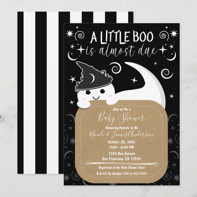 Tittande Spökhäxa Halloween Boo Baby Shower Inbjudningar (Fram/baksida)