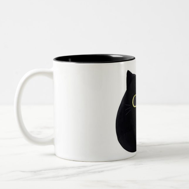 Tittande Svart Katt Kaffe Mugg Nyfiken Katt iaktta (Vänster)