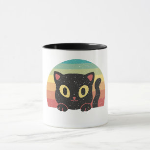 Tittande svart katt – Retro 70-tals solnedgångssth Mugg