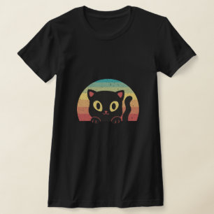 Tittande svart katt – Retro 70-tals solnedgångssth T Shirt