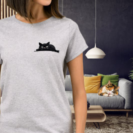 Tittande svart katt Söt minimalistisk design T Shirt