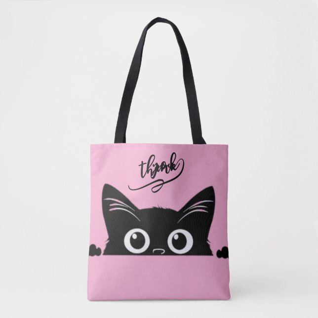 Tittande svart katt tygkasse (Framsida)